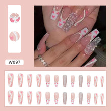Load image into Gallery viewer, Glitter Hearts Press On Nail Set