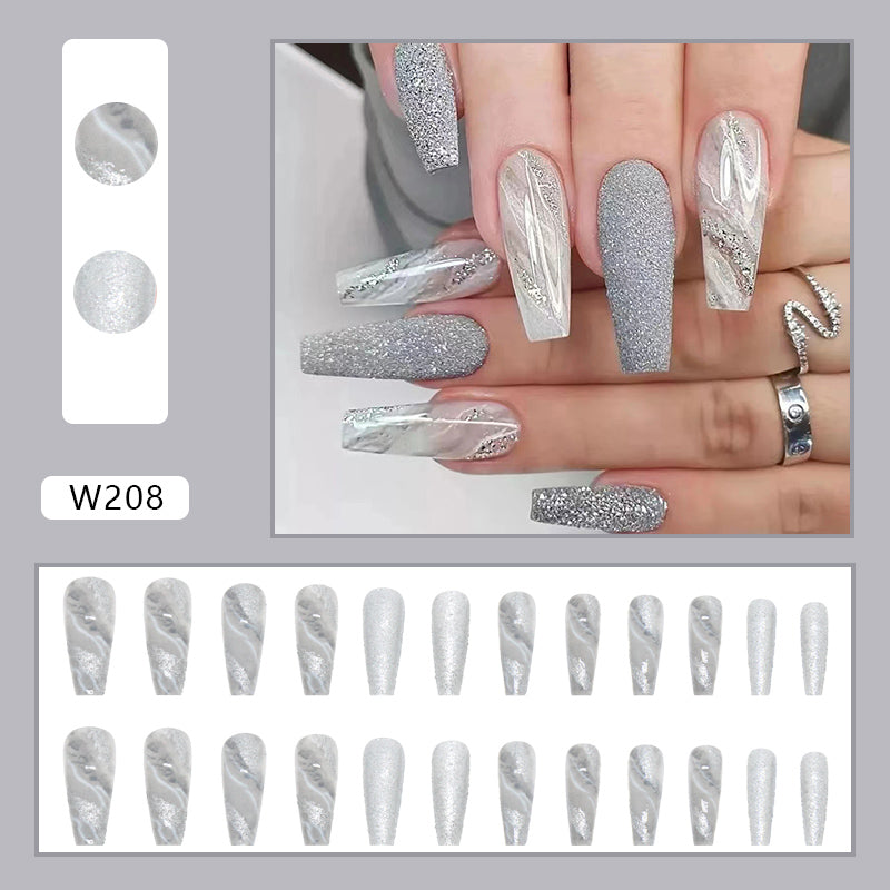 Silver Marble Press On Nail Set