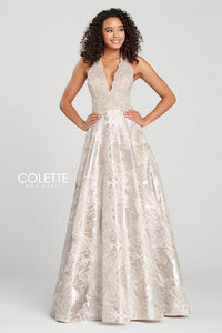 Colette Metallic Jacquard A-Line Gown CL12075