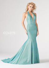 Load image into Gallery viewer, Colette Glitter Net Halter Dress CL19801 Turquoise