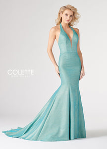 Colette Glitter Net Halter Dress CL19801 Turquoise