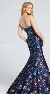 Ellie Wilde Floral Print Mermaid Grad Dress EW117007 Black Multi