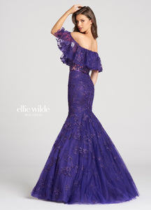Ellie Wilde Boho Off Shoulder Lace Dress EW118110 Purple