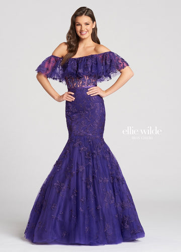 Ellie Wilde Boho Off Shoulder Lace Dress EW118110 Purple