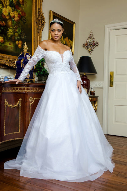 Off the Shoulder Long Sleeve Wedding Gown 1977