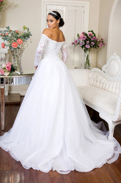 Off the Shoulder Long Sleeve Wedding Gown 1977
