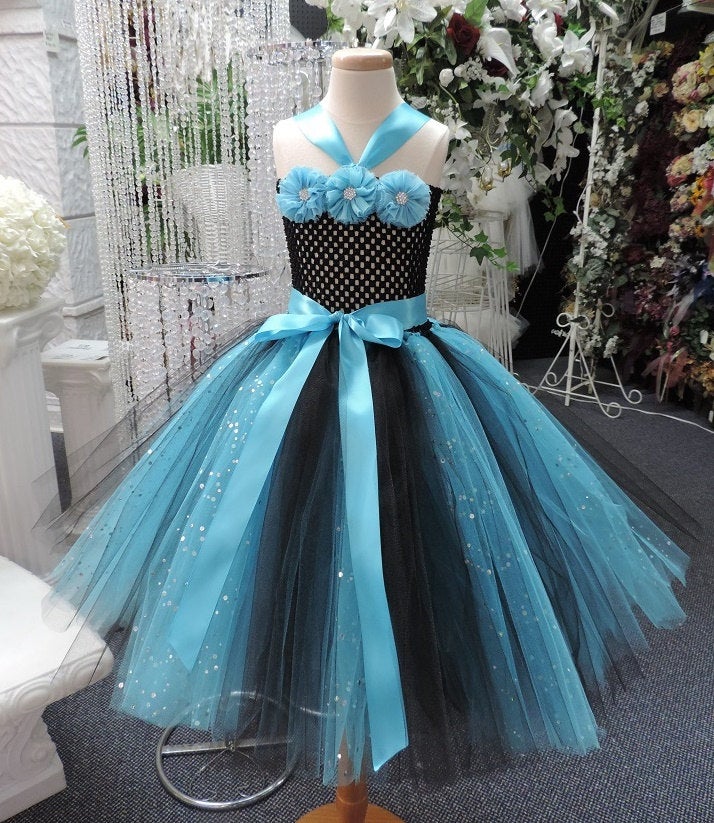 Turquoise/Black Sequin Tutu Dress
