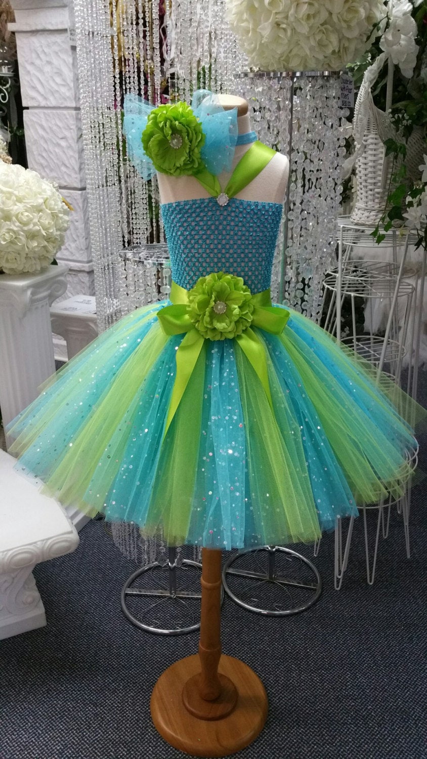 Lime/Turquoise Sequin Tutu Dress