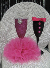Load image into Gallery viewer, Fuchsia Glitter Wine Flute with Tulle Skirt