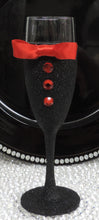 Load image into Gallery viewer, Black Glitter Tuxedo Wine/Champagne Flute Glass with Red  Bow Tie