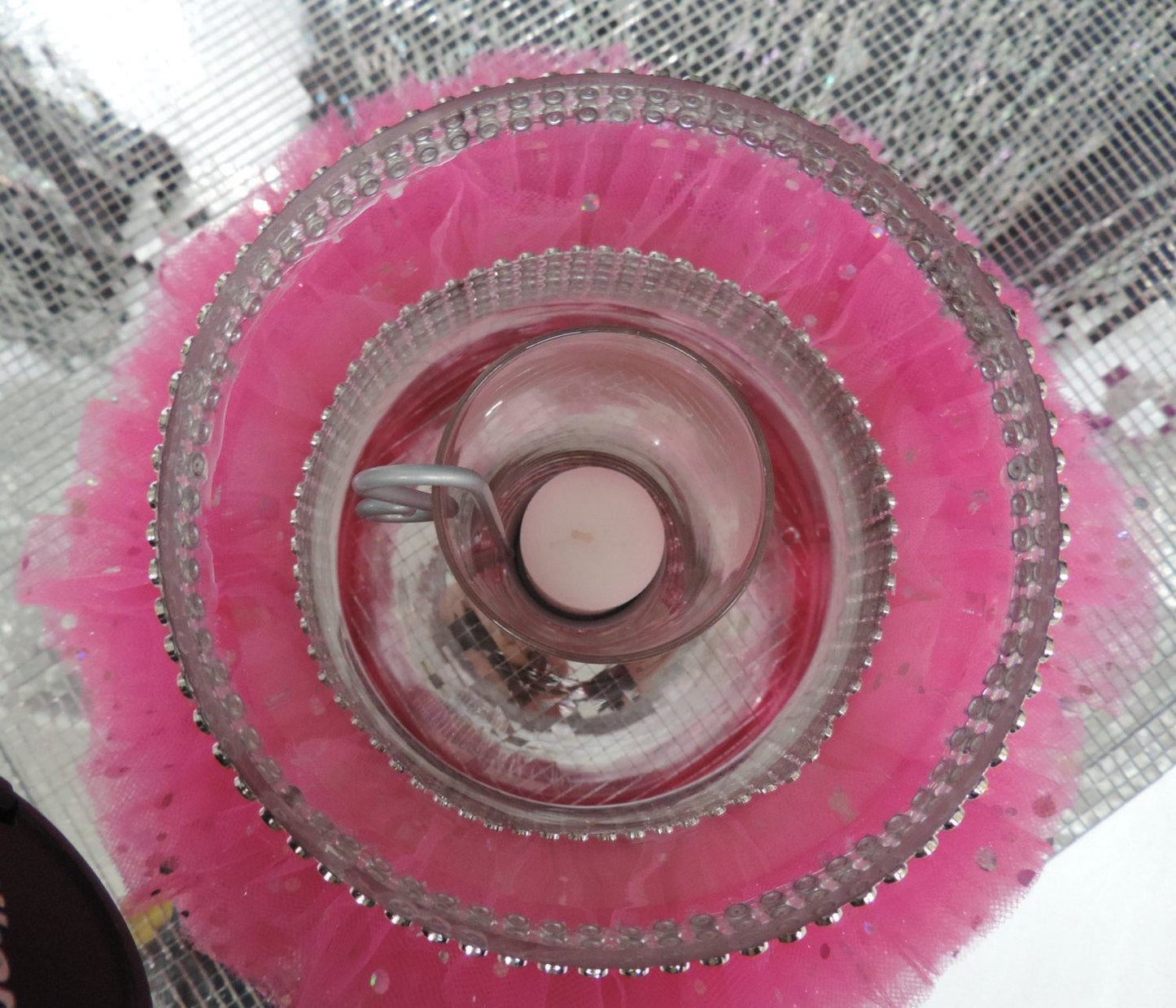 Red Tulle Hurricane Tealight Wedding Centerpiece