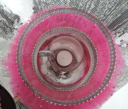 Dark Purple Tulle Hurricane Tealight Wedding Centerpiece