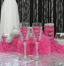 Load image into Gallery viewer, Fuchsia Tulle Corset Cylinder Vase - Wedding Centerpiece