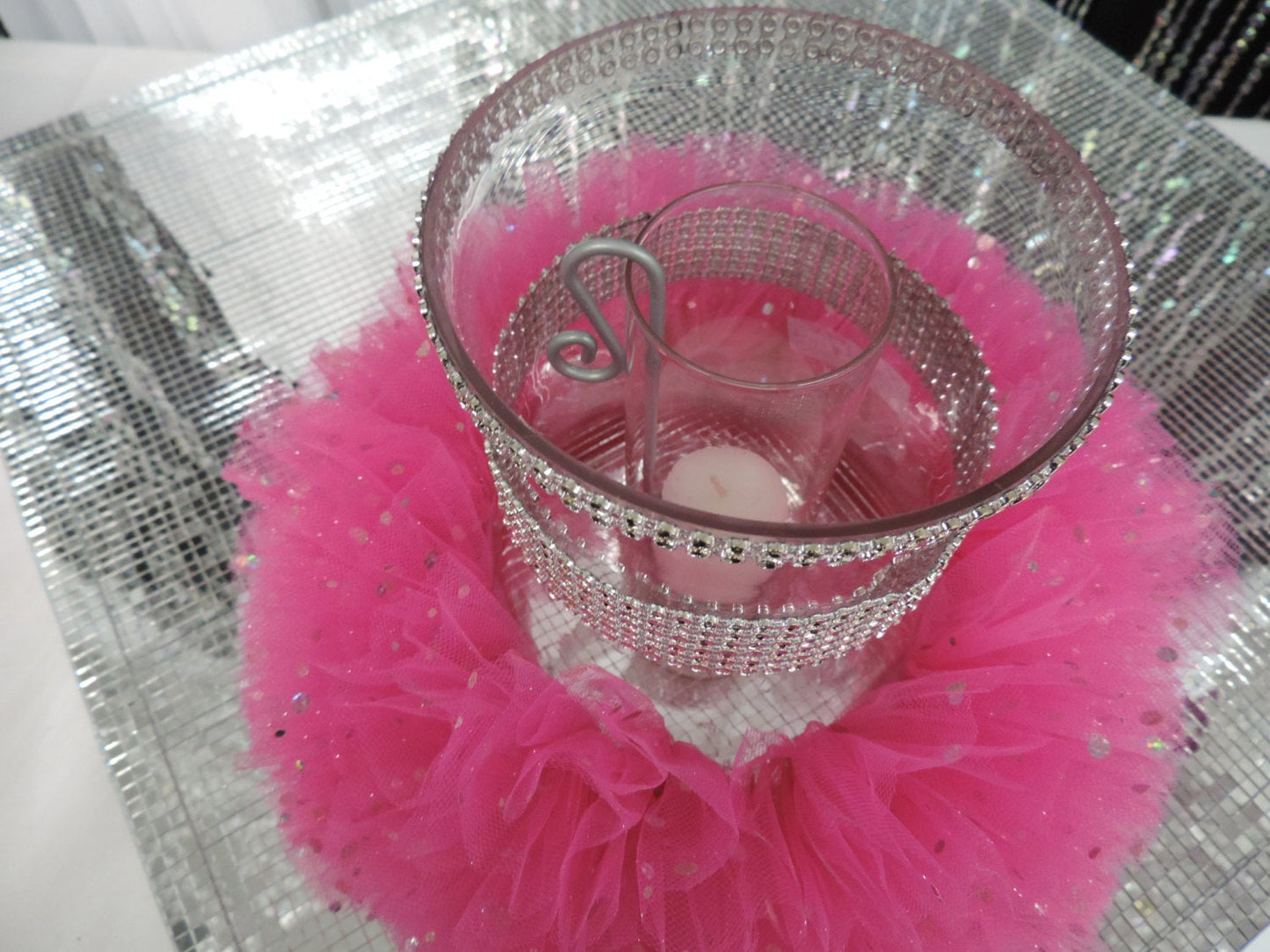 Red Tulle Hurricane Tealight Wedding Centerpiece