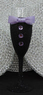 Black Glitter Tuxedo Wine Glass with Lavender Bow Tie