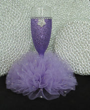 Load image into Gallery viewer, Lavender Glitter Wine Flute with Tulle Skirt