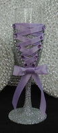 Corset Wine Glass - Silver Glitter with Lavender Lace Up