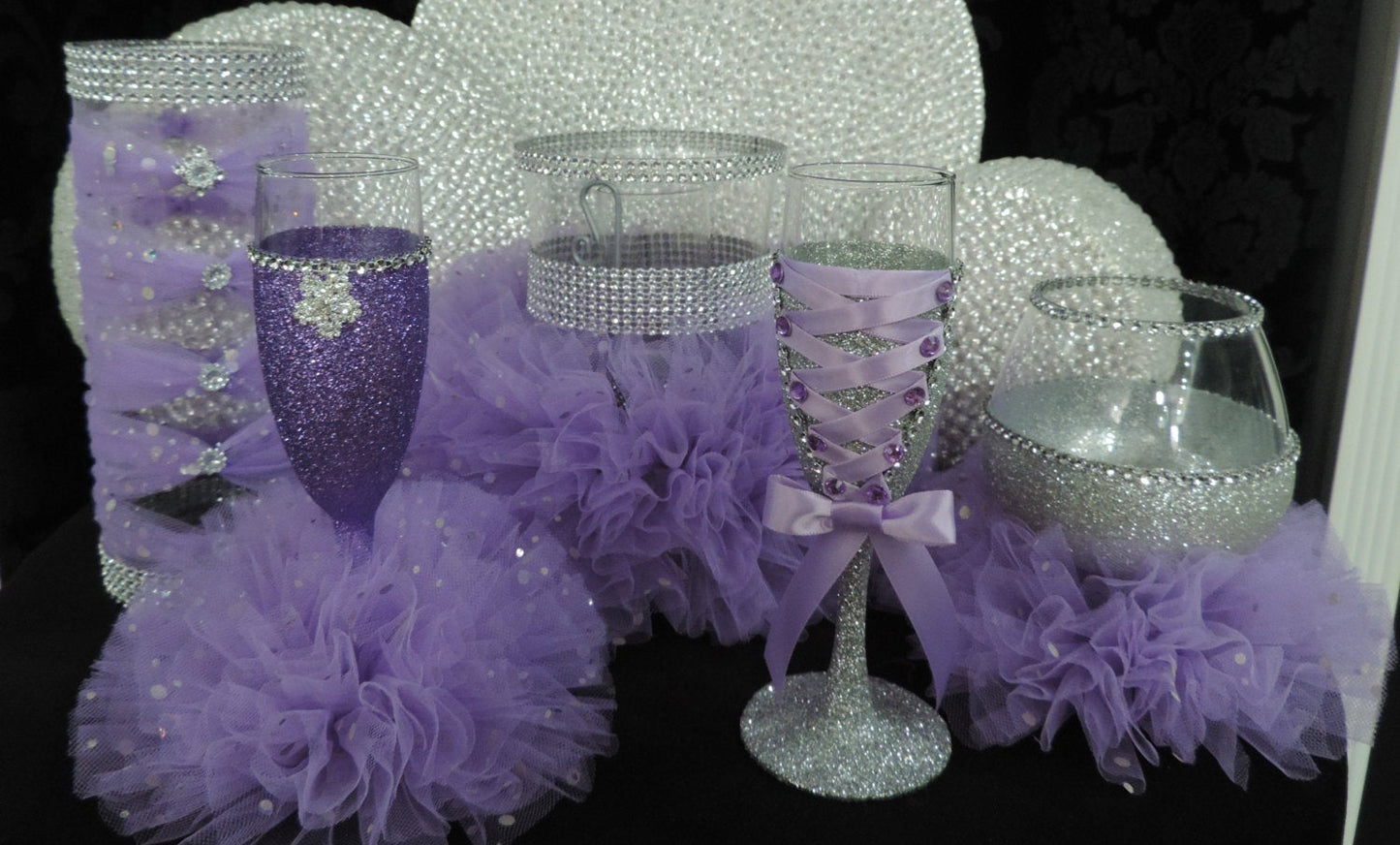 Corset Wine Glass - Silver Glitter with Lavender Lace Up