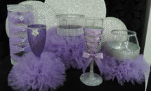 Load image into Gallery viewer, Corset Wine Glass - Silver Glitter with Lavender Lace Up