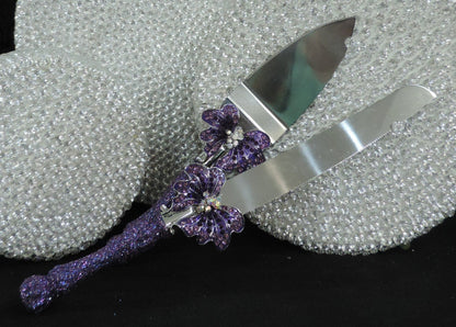 Luxury Cake Server Set - Purple Multi Glitter Butterfly