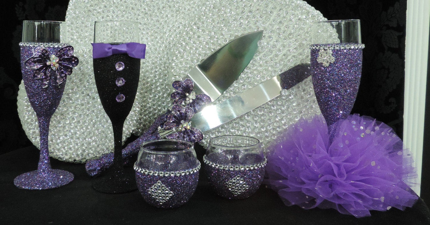 Luxury Cake Server Set - Purple Multi Glitter Butterfly