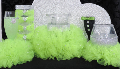 Lime Glitter Wine Flute with Tulle Skirt