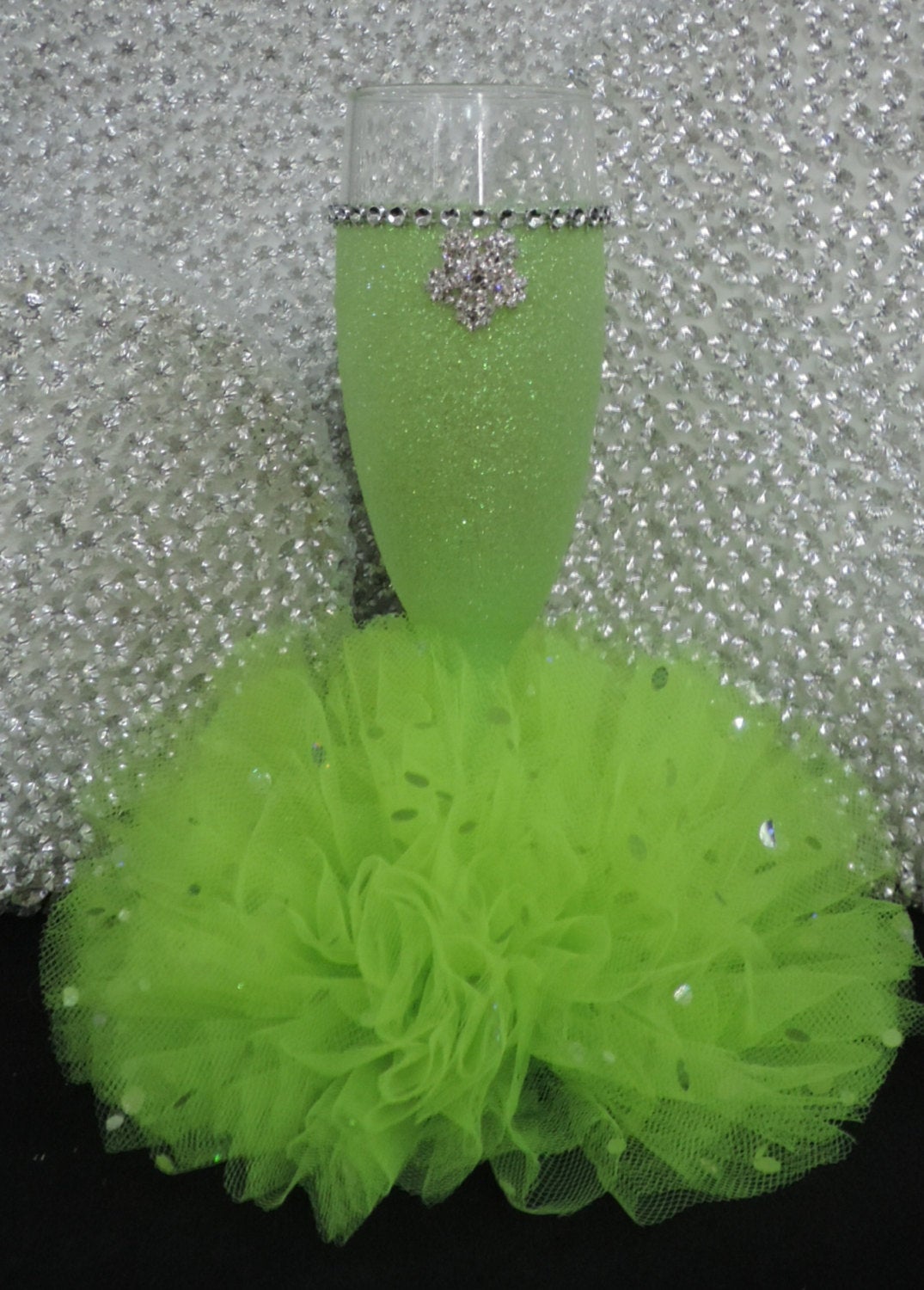 Lime Glitter Wine Flute with Tulle Skirt