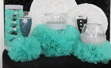 Load image into Gallery viewer, Teal Tulle Corset Cylinder Vase - Wedding Centerpiece