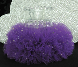 Dark Purple Tulle Hurricane Tealight Wedding Centerpiece