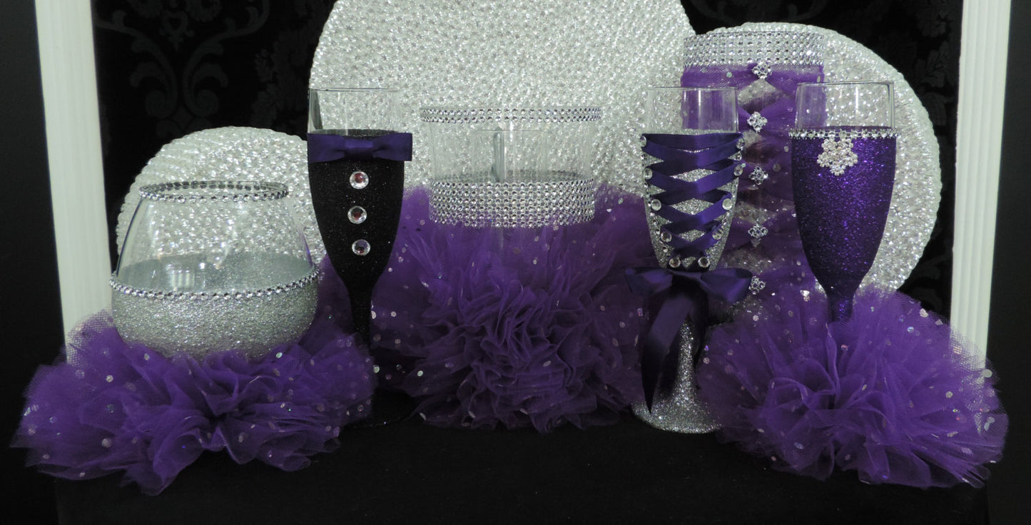 Dark Purple Tulle Hurricane Tealight Wedding Centerpiece