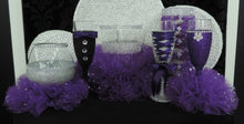 Load image into Gallery viewer, Dark Purple Tulle Hurricane Tealight Wedding Centerpiece