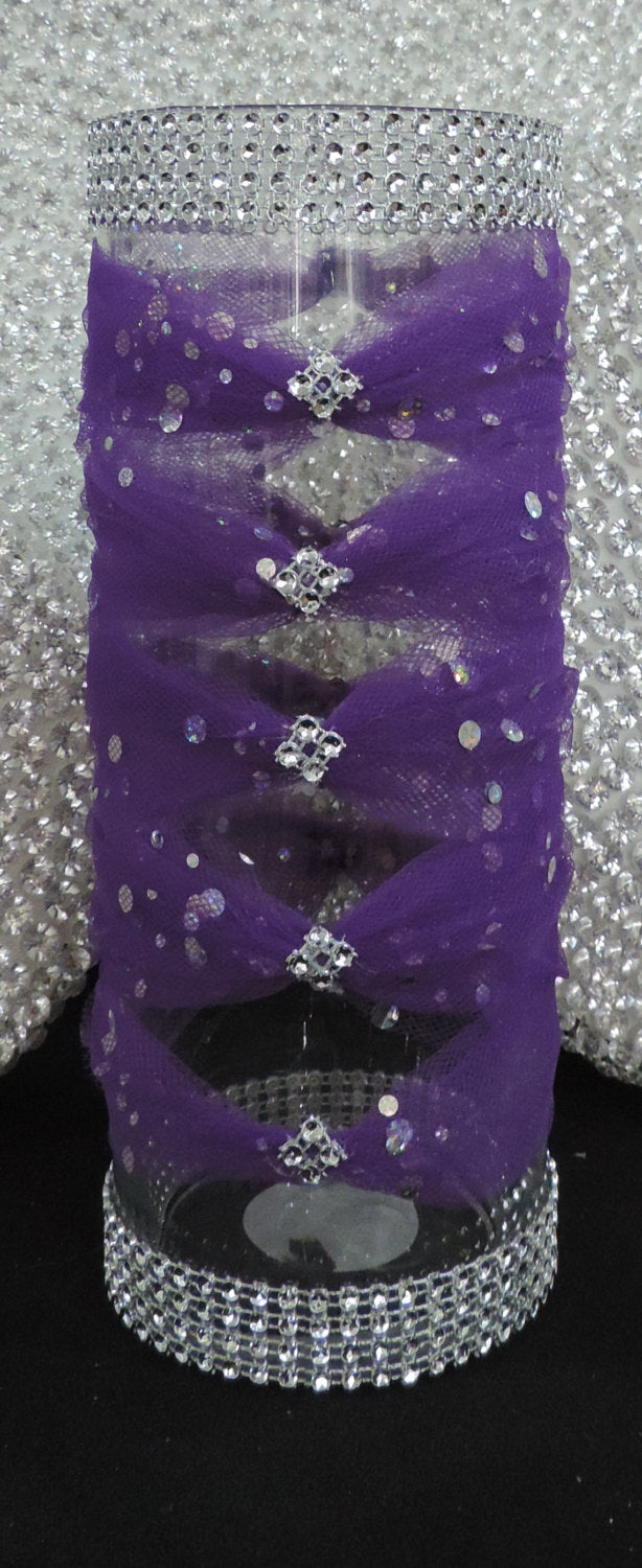 Dark Purple Tulle Corset Cylinder Vase - Wedding Centerpiece