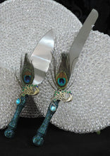 Load image into Gallery viewer, Cake Server Set - Teal Glitter with Peacock Feathers