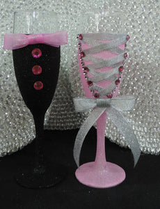 Corset Wine Glass - Bubblegum Pink Glitter with Silver Lace Up