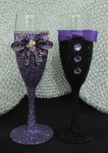 Load image into Gallery viewer, Purple Multi Glitter Wine Flute with Rhinestone Butterfly