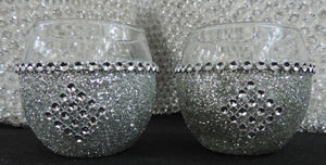Silver Glitter Candle Holders - Set of 4