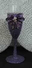Load image into Gallery viewer, Purple Multi Glitter Wine Flute with Rhinestone Butterfly
