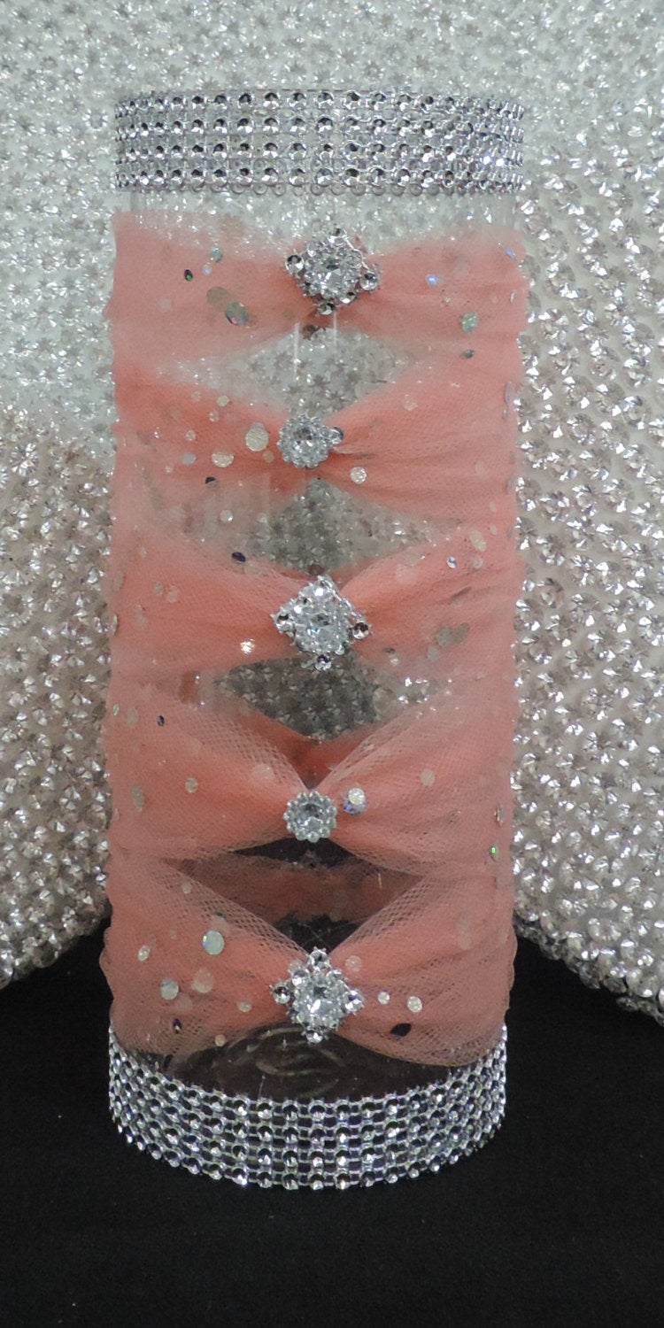 Peach/Coral Tulle Corset Cylinder Vase - Wedding Centerpiece