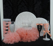 Load image into Gallery viewer, Corset Wine/Champagne Flute Glass - Silver Glitter with Peach Lace up
