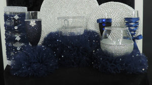 Navy Tulle Corset Cylinder Vase - Wedding Centerpiece