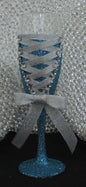 Corset Wine Glass - Turquoise Glitter with Silver Lace up