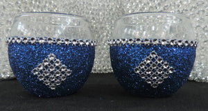 Royal Blue Glitter Candle Holders - Set of 4