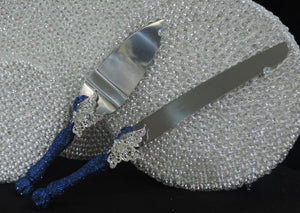Cake Server Set - Royal Blue Glitter with Silver Butterfies