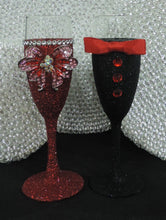 Load image into Gallery viewer, Red Glitter Wine Flute with Rhinestone Butterfly