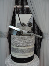 Load image into Gallery viewer, Silver Glitter/Black Three Piece Wedding Set - Guestbook, Pen, Knife &amp; Server Set