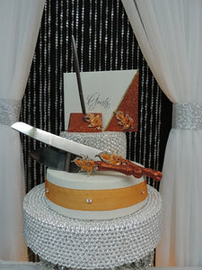 Burnt Orange Glitter Three Piece Wedding Set - Guestbook, Pen, Knife & Server Set