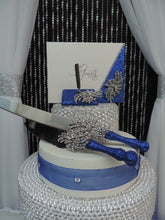 Load image into Gallery viewer, Royal Blue Glitter Three Piece Wedding Set - Guestbook, Pen, Knife &amp; Server Set
