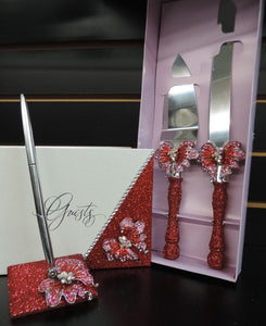 Red Glitter Wine Flute with Rhinestone Butterfly