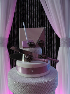 Rose Pink Glitter Three Piece Wedding Set - Guestbook, Pen, Knife & Server Set