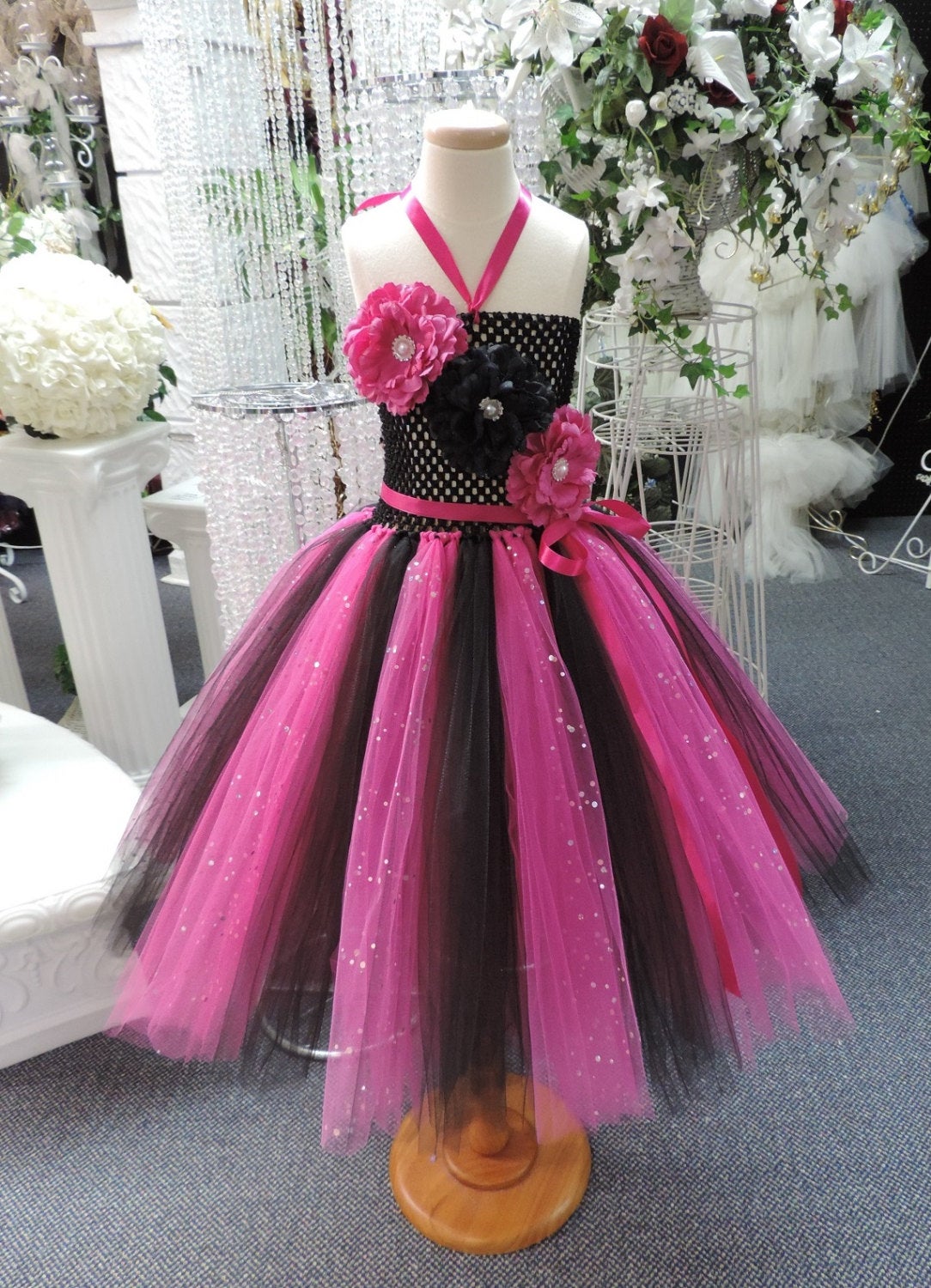 Fuchsia/Black Sequin  Corset Tutu Dress